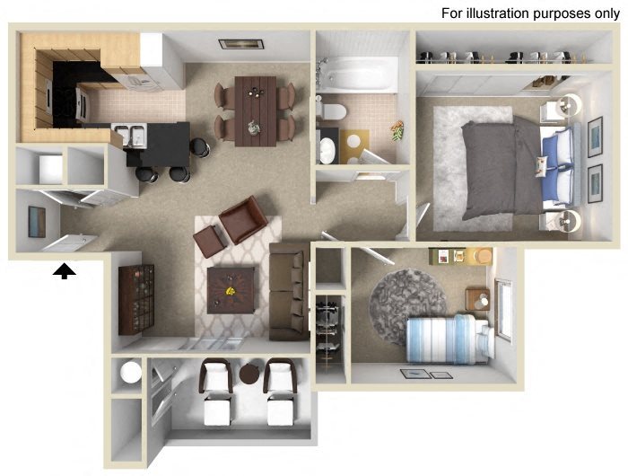 two bedroom floor plan Vue at the Lake in Sacramento